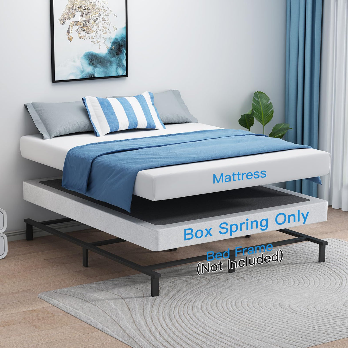 UOMEUR Box Spring for Queen Bed,5 Inch Low Profile Box Spring Queen for Queen Mattress, 3500lbs Heavy Duty Metal Mattress Foundation Support,Noise-Free, Non-Slip, Easy Assembly, Cleanable Fabric Cover UOMEUR