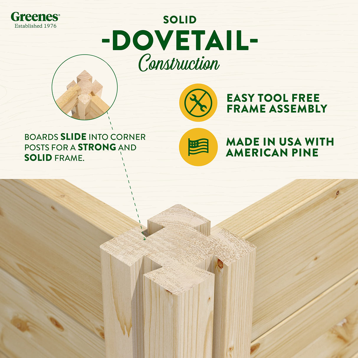 Greenes Fence Original Pine Raised Garden Bed, X Shape, 6' x 6' x 7" - Made in USA with American Pine Greenes Fence