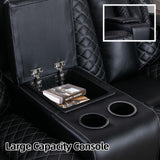 EBELLO Home Theater Seating, Electric Power Loveseat Recliner with USB Ports and Cup Holders, Breathable Faux Leather Dual Recliner with Hidden Arm Storage, for Living Room, Black EBELLO