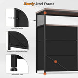 EnHomee Dresser for Bedroom with 10 Fabric Drawers, Dresser with LED Lights & Power Outlets, 55" TV Stand Dresser with Side Pockets and Wood Open Shelves for Bedroom, Entryway, Rustic Brown EnHomee