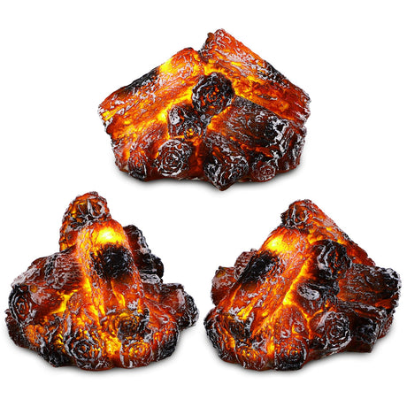 Glooglitter 3 Pcs Flameless Fireplace Lights 3D Artificial Wood Burning Flame with Realistic Log Artificial Fire Flames Simulation Charcoal Flame Lamp for Christmas Home Decor Glooglitter