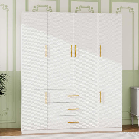 TemkTuek White Wardrobe Closet with Doors, 3 Drawers, Hanging Rods, Metal Handles, Large Capacity, Modern, Freestanding Armoire, Ideal for Bedroom 63.0" W x 20.47" D x 70.87" H (26) TemkTuek