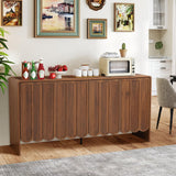 ORRD Sideboard Buffet Cabinet, Accent Storage Cabinet with 4 Doors, Farmhouse Wood Cabinet with Adjustable Shelves and Wave Panel for Living Room, Dining Room, Entry - Walnut ORRD