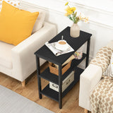 HOOBRO End Table, Simple Rustic Side Table with 3-Tier Storage Shelf, Narrow Nightstand for Small Spaces, Easy Assembly, for Living Room, Bedroom, Metal, Industrial Design, Black BB14BZ01 HOOBRO