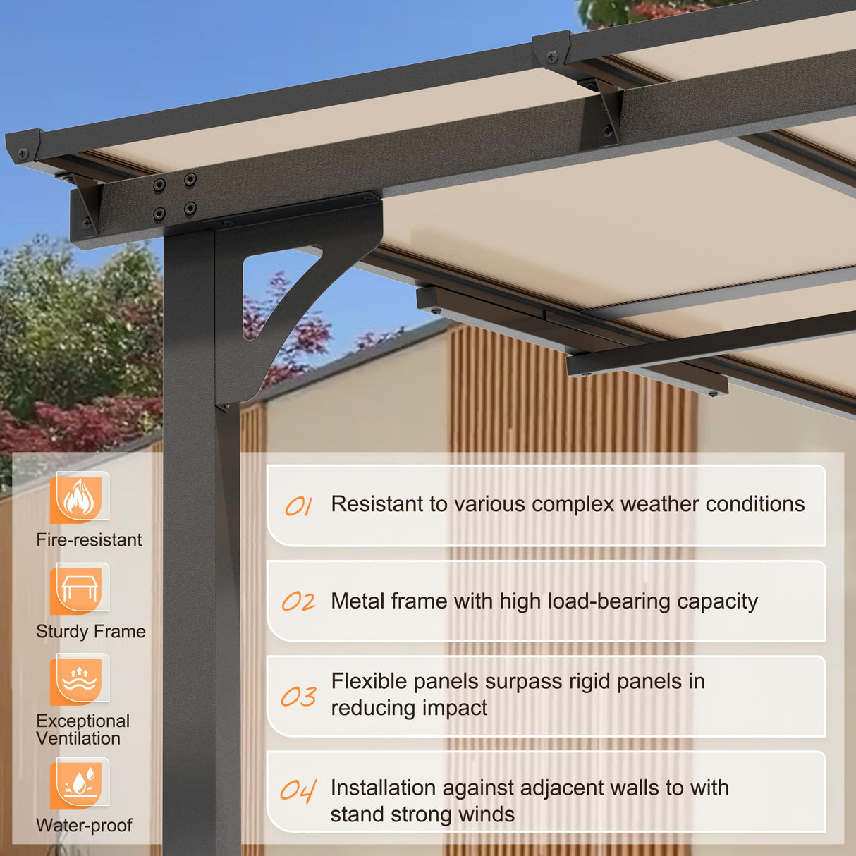 Crownland 10'x10' Outdoor Gazebo Hardtop, Wall-Mounted Lean-to Gazebo with Dewatering Hole, Large Outdoor Pergola Awning, Waterproof for Deck, Backyard, Garden, Porch Crownland