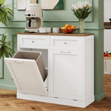 Yongchuang Double Tilt Out Trash Can Cabinet 20 Gallon, Kitchen Wooden Hidden Garbage Can Cabinet with Drawer, Tilt Out Laundry Hamper Cabinet with Storage White Yongchuang