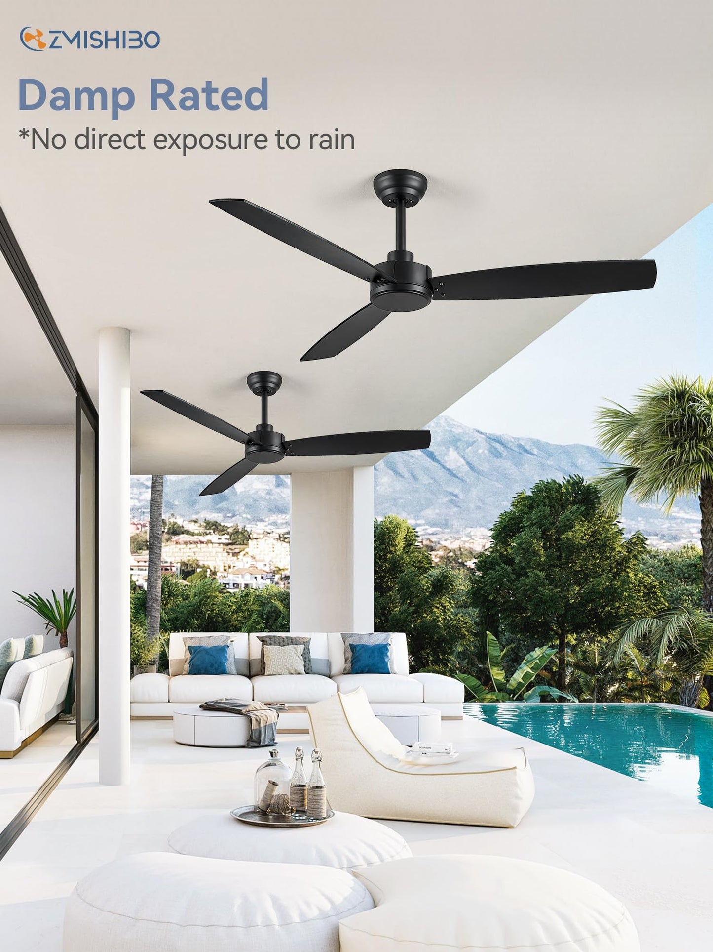 ZMISHIBO 2 Pack 52 Inch Outdoor Ceiling Fans with Remote, Black Ceiling Fan No light with Quiet Reversible DC Motor, 6 Speeds, 3 Blade Modern Ceiling Fans for Patio Living Room Bedroom Indoor