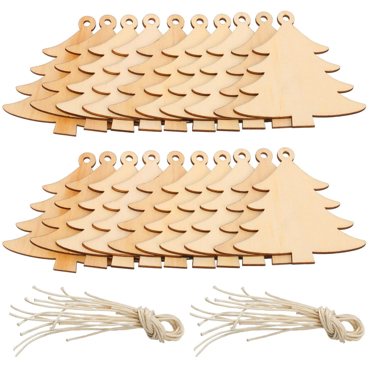 Pangda 20 Packs Wooden Christmas Tree Cutouts Embellishments Hanging Ornaments with 20 Packs Strings for Wedding, Craft, Christmas Decoration Pangda