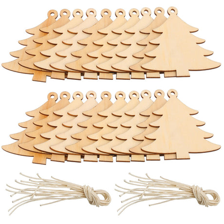 Pangda 20 Packs Wooden Christmas Tree Cutouts Embellishments Hanging Ornaments with 20 Packs Strings for Wedding, Craft, Christmas Decoration Pangda