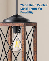 DEWENWILS Farmhouse Pendant Light, Metal Hanging Light Fixture with Wooden Grain Finish, 48 Inch Adjustable Pipes for Flat and Slop Ceiling, Kitchen Island, Bedroom, Dining Hall, E26 Base DEWENWILS