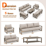 UDPATIO Aluminum Patio Furniture Set 5 Pieces Modern Outdoor Furniture Faux Wood Grain Patio Conversation Sets with Olefin Fabric Thick Cushions and Coffee Table, Include 600D Waterproof Cover UDPATIO
