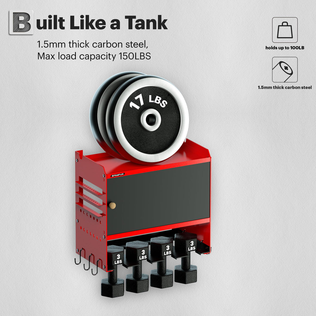 Spampur Toolbox Wall-Mounted Tool Cabinet Organizer,150LBS Weight Capacity for Power Tools, 30-Tool Garage/Studio Storage System, 15-Min Quick Assembly with Metal Frame, Father Day Gift for Men Spampur