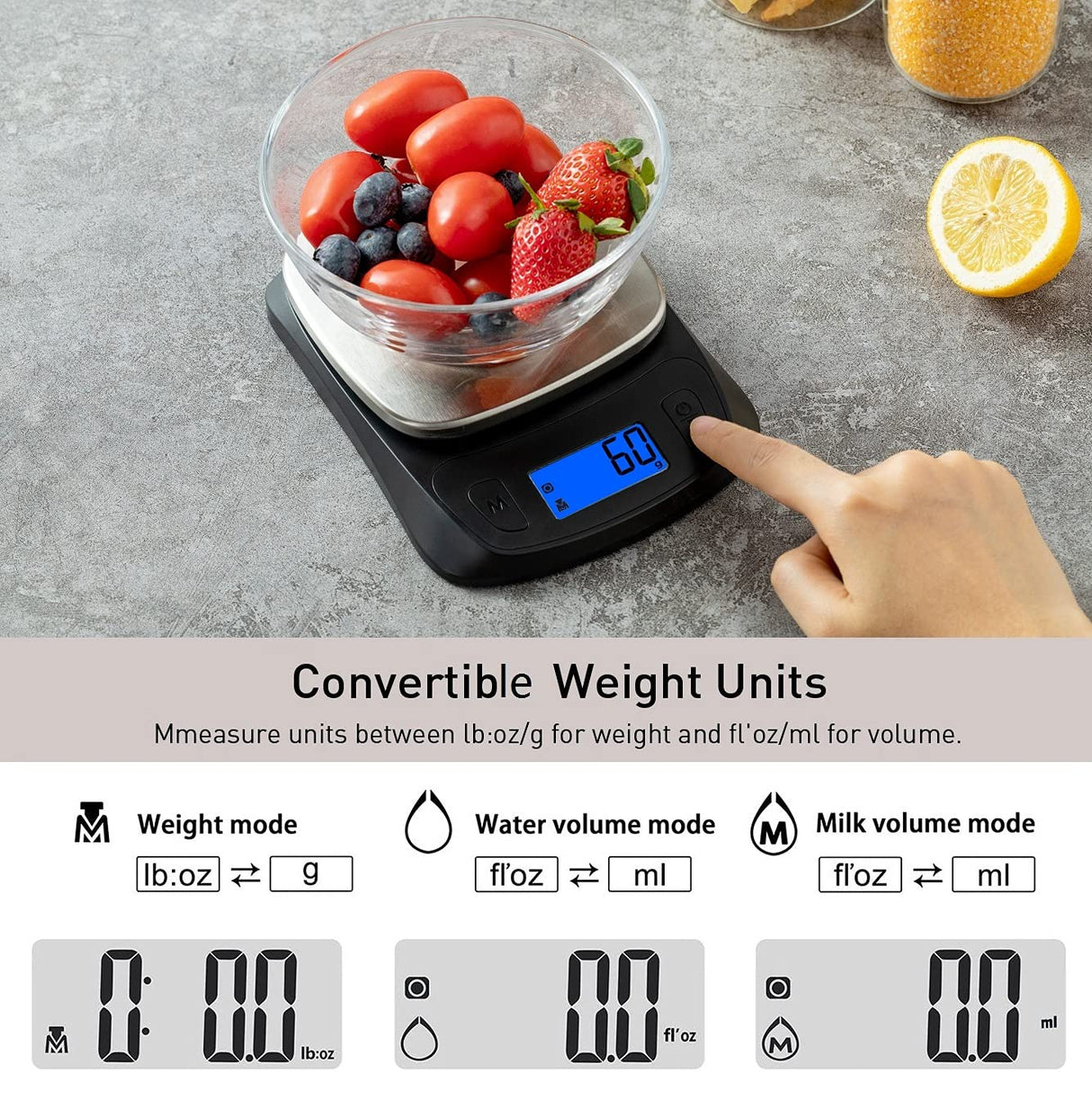 NUTRI FIT Ultra Slim Kitchen Scale Digital Food Weight Scale for Baking Cooking in Grams and Ounces Tare & Backlit LCD Display 11lb 5kg Capacity- Black/Stainless Steel NUTRI FIT