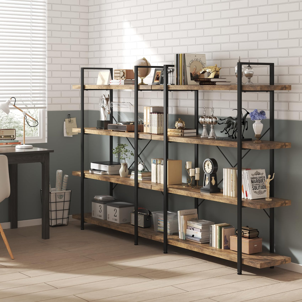 OtterOasis 4-Tier Industrial Bookshelf - Rustic Open Wood Display Shelf for Home & Office OtterOasis