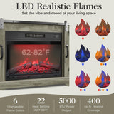 May in Color Fireplace TV Stand for 65+ Inch TV, Farmhouse Entertainment Center with 23" Electric Fireplace with Remote, Modern Rustic TV Console with Sliding Bar Door for Living Room,Light Grey May in Color