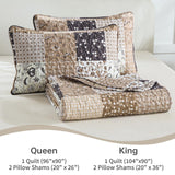 Menghomeus Brown Quilt Set King Boho Patchwork Bedspread Floral Coverlet Reversible Bed Quilt Set All Season Soft Microfiber Bedding Farmhouse Bed Sets, 104"x90" Menghomeus