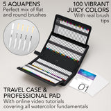 CHROMATEK 108 Watercolor Pens Set | Including 15 Page Pad & Online Video Tutorial Series | 5 Aquapens & 100 Unique Colors | Real Brush Pens | Easily Blendable, Vivid and Smooth CHROMATEK