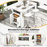 Giantex Bar Table, 47” Counter Height Dining Table with 7 Hanging Hooks, Compartment, Cabinet & Adjustable Shelf, High Top Table, Faux Marble Pub Table for Kitchen Breakfast Nook Small Space, White Giantex