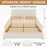 Full Bed Frame, Soft Teddy Fleece Upholstered Platform Bedframe with Thickened Rounded Corners Headboard Footboard, Modern Curved Shaped Cloud Bed Frame with LED Lights, No Box Spring Needed, Cream SIBEDS