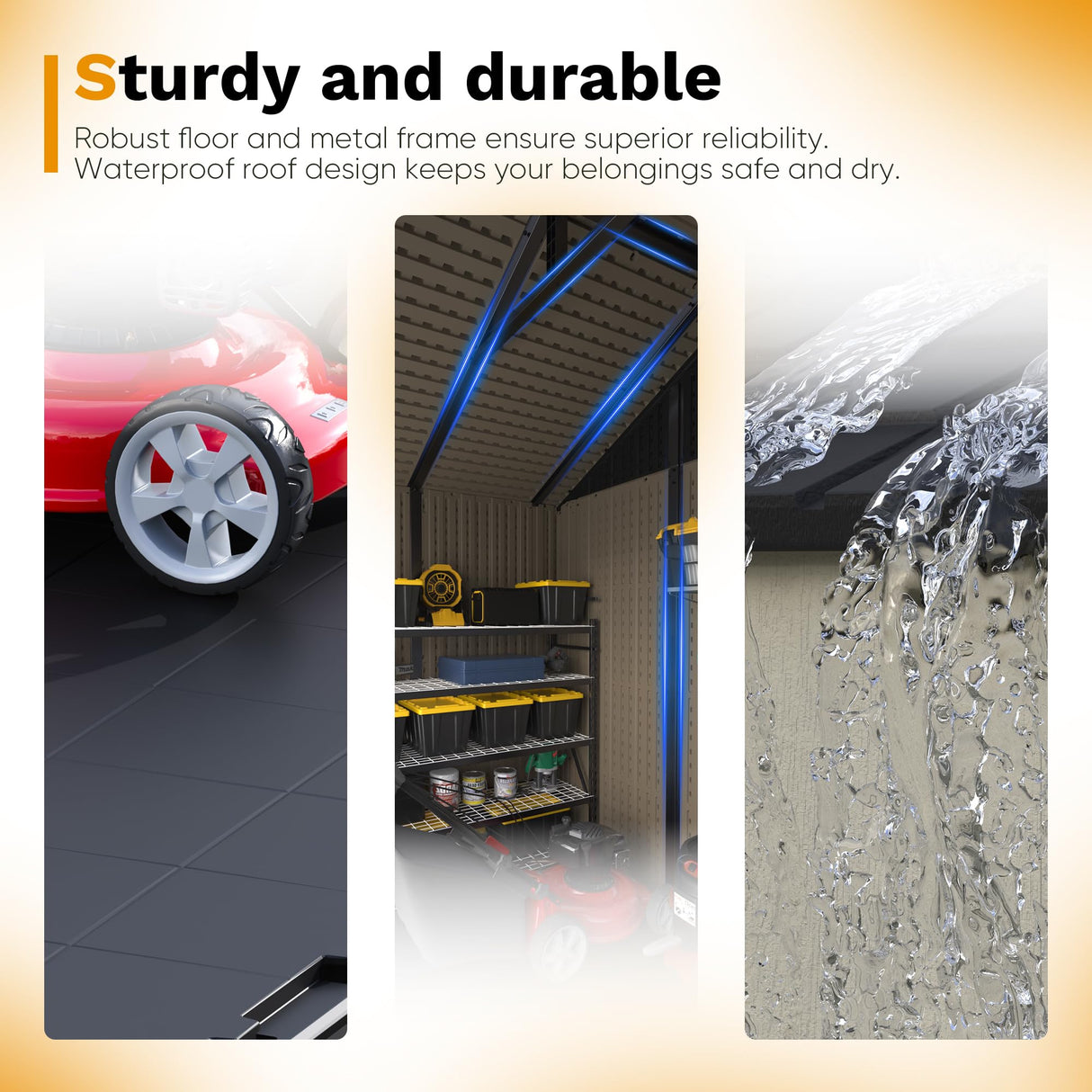 Devoko Plastic Outdoor Storage Shed with Floor, 8 x 6 FT Resin Tool Garden Shed with DIY Window and Lockable Door, Outside Kick-it Shed for Patio,Garden, Backyard, Lawn, Beige Devoko