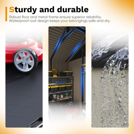 Devoko Plastic Outdoor Storage Shed with Floor, 8 x 6 FT Resin Tool Garden Shed with DIY Window and Lockable Door, Outside Kick-it Shed for Patio,Garden, Backyard, Lawn, Beige Devoko