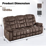 HAOMARKETS 3 Seat Manual Reclining Sofa, Soft Fabric Recliner Couch with Padded Headrest and Armrests, 85" Wide Overstuffed 3-Seater Recliner Couches for Living Room, Brown HAOMARKETS
