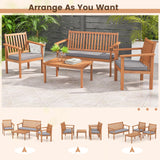 Tangkula 4 Piece Patio Wood Furniture Set, Acacia Wood Sofa Set w/Loveseat, 2 Chairs & Coffee Table, Soft Seat Cushions, Outdoor Wood Furniture Set for Porch, Yard, Balcony (Gray) Tangkula