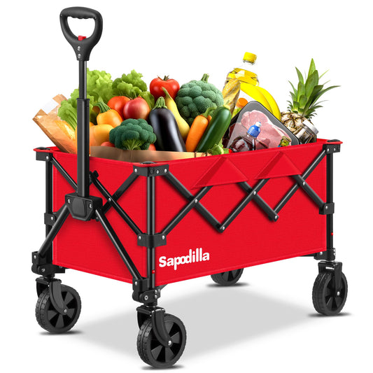 Wagons Carts Foldable, Lighweight Collapsible Wagon with Large Capacity, Portable Utility Folding Cart with Wheels for Grocery,Gardening,Camping,Shopping, Red