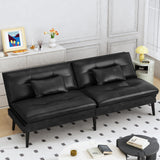 AWQM Convertible Futon Sofa Bed, 70" Futon Sofa Bed, Adjustable Futon Couch, Faux Leather Futon Sofa Couch, Comfy Futon Couch Bed with 2 Square Pillows, for Living Room, Apartment, Office (Black) AWQM