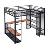 Harper & Bright Designs Full Size Loft Bed with Storage Shelve, Metal Full Loft Bed with Desk & Open Wardrobe, 12.8" H Safety Guardrail, No Box Spring Needed, Black Harper & Bright Designs