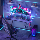 TIQLAB Small Gaming Desk with LED Lights, 40 Inch Computer Desk for Home Small Space, Gaming Table with Carbon Fiber Surface, PC Gamer Desk for Kids Boys Men, Black TIQLAB