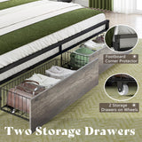 AMERLIFE Rustic Grey LED King Bed Frame with Storage Drawers & Charging Station Headboard AMERLIFE