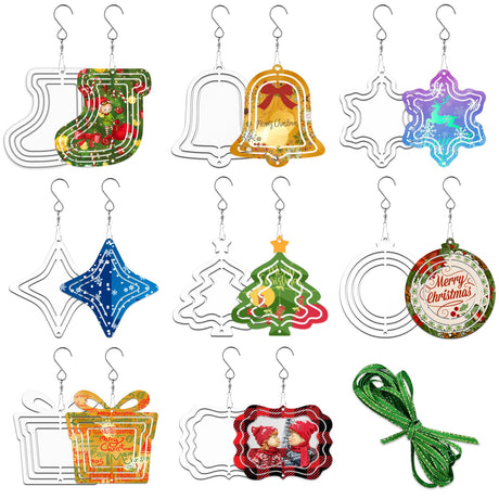 WindMage 16 Pack 3inch 4inch Sublimation Wind Spinner Blanks 3D Aluminum Metal Wind Sculpture Kinetic Spinners for Yard and Garden Indoor Art Sublimation Christmas Ornament Hanging Decoration WindMage