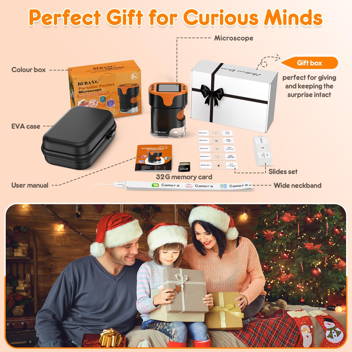 1000X Handheld Microscope for Kids 4K 2.0" Screen Rechargeable Mini Pocket Digital Microscopes w/Slides Kit Portable Edu Gift Age 4-6 8-12 Children Students BEBANG