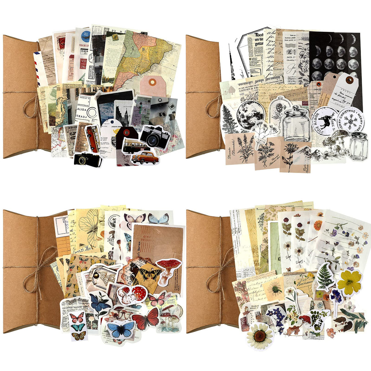 120 Pcs Vintage Aesthetic Scrapbook Kit Junk Journaling Supply with Retro Stamp Stickers,Material Paper, Tag Card,Hand Account Collage Card,Pillow Box,Twine Diary Supply Birthday Gift(Artsy Style) Zonon