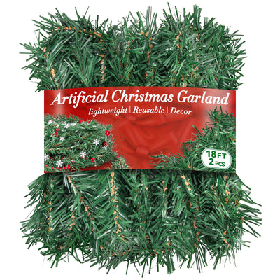 RAINFLOW Christmas Garland for Stairs Railing - 32.8ft Greenery Garland for Christmas Tree Easy Twist Made Wreath Classic Festive Party Front Door Mantle Fireplace Home Decor for Indoor or Outdoor