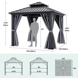 YITAHOME 10x10ft Gazebo Hardtop with Nettings and Curtains, Heavy Duty Double Roof Galvanized Steel Outdoor Combined of Vertical Stripes Roof for Patio, Backyard, Deck, Lawns, Gray YITAHOME