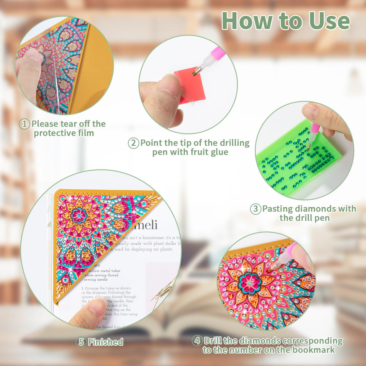 6 PCS Diamond Art Bookmarks, Diamond Painting Bookmarks for Book Lovers 5D DIY Bookmark Corner Bookmark Adults Crafts Diamond Art Kits for Adults Kids Home Office Beginner Adults Gift ALKALO