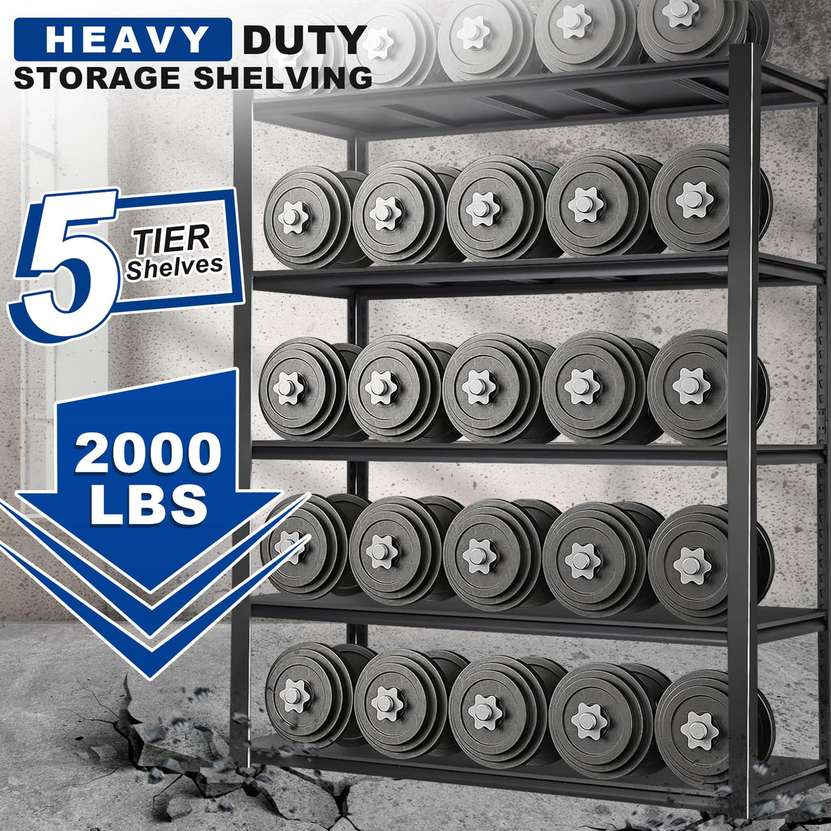 BILT HARD 2000LBS Garage Shelving, 39.4" W x 18" D x 72" H, 5-Shelf Storage Shelves Heavy Duty, Industrial Metal Shelving Units with Adjustable Shelf, Steel Utility Shelves, Black BILT HARD