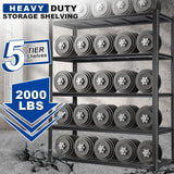 BILT HARD 2000LBS Garage Shelving, 39.4" W x 18" D x 72" H, 5-Shelf Storage Shelves Heavy Duty, Industrial Metal Shelving Units with Adjustable Shelf, Steel Utility Shelves, Black BILT HARD