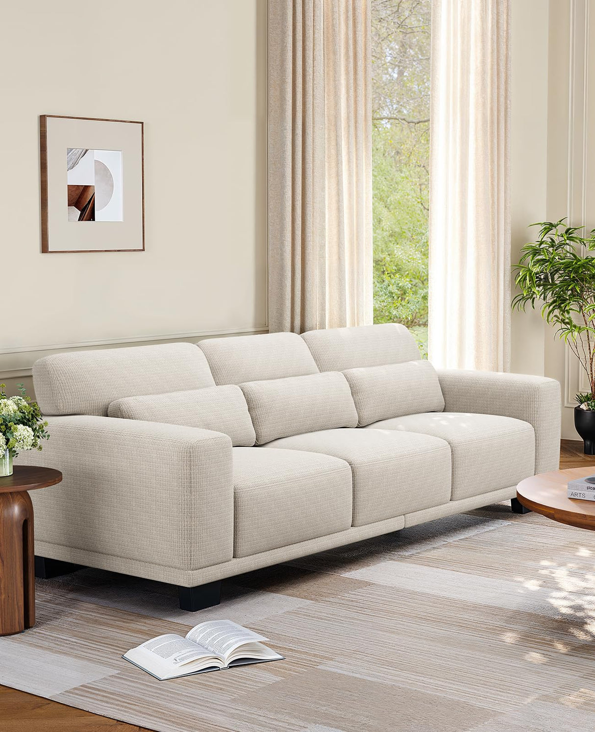 Amada 3 Seater Sofa Couch for Living Room,89" Modern Couch with Deep Seats &Wide Armrests,Comfy Sofa with Supportive Futon &Thickened Cushion,Removable & Washable Covers,Cotton-Linen Fabric,White AMADA HOMEFURNISHING