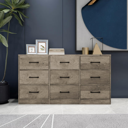 LINLUX Dresser for Bedroom, 9 Drawer Large Wide Dressers, Farmhouse Wooden Chest of Drawers for Entryway, Living Room, Hallway, Grey