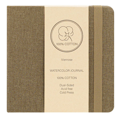 Vienrose Watercolor Sketchbook, 5.5"x5.5" Watercolor Journal with 24 Sheets 140 LB (300 GSM) Cotton Watercolor Paper, Brown Linen Cover Water Coloring Sketch Book As Travel Notebook On The Go Vienrose