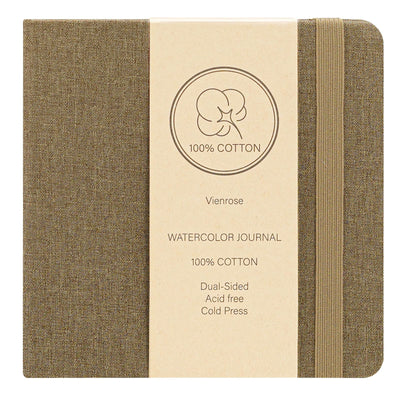 Vienrose Watercolor Sketchbook, 5.5"x5.5" Watercolor Journal with 24 Sheets 140 LB (300 GSM) Cotton Watercolor Paper, Brown Linen Cover Water Coloring Sketch Book As Travel Notebook On The Go