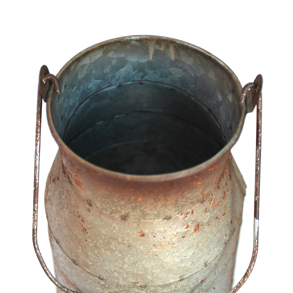 CVHOMEDECO. 10 Inch Galvanized Metal Milk Can with Wooden Handle, Old Rustic Farmhouse Pitcher Jug Vase for Home and Garden Décor. Grey CVHOMEDECO.