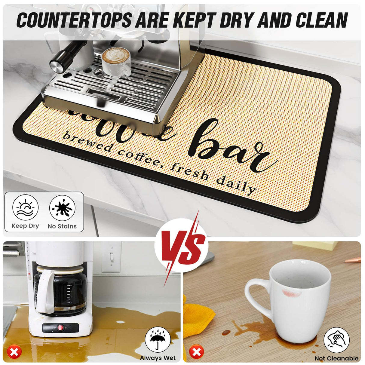DK177 Coffee Mat Coffee Bar Mat Hide Stain Absorbent Drying Mat with Waterproof Rubber Backing Fit Under Coffee Maker Coffee Machine Coffee Pot Espresso Machine Coffee Bar Accessories DK177