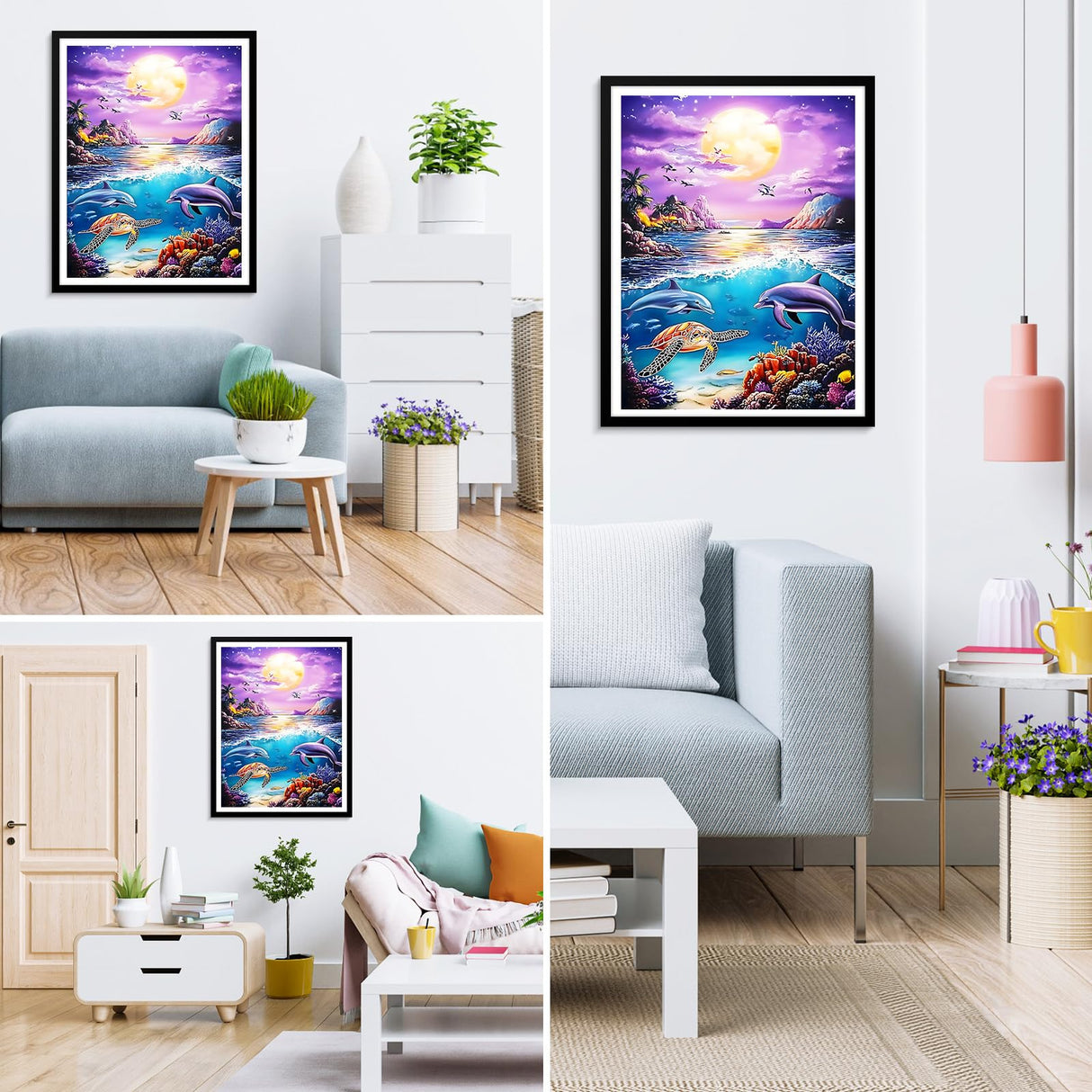 MXJSUA Ocean Scene Diamond Painting Kits for Adults, 5D Dolphin Diamond Art Kits for Beginners, DIY Full Drill Paint with Diamond, Home Wall Decor 12x16 Inch MXJSUA