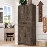 BOMETAO 72" Tall Kitchen Pantry Cabinet with X-Barn Doors, Farmhouse Storage Cabinets with Organizer, Drawer and Adjustable Shelves, Wood Cupboard for Kitchen, Dining Room, Bathroom, Rustic Brown BOMETAO