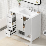 Merax 36" Bathroom Vanities Cabinet with Right Side Sink, Multi-Functional Drawers, Two Soft Closing Doors, Open Shelf, White Merax