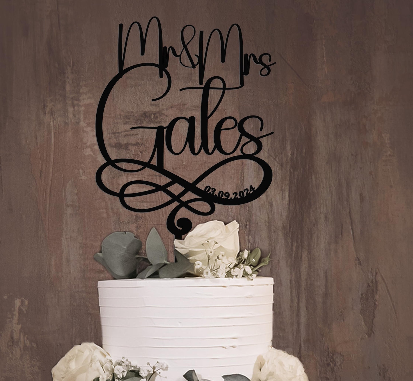 Personalized Rustic Infinity wedding Cake Topper- Custom Gold cake topper for wedding - WoodArtSupply